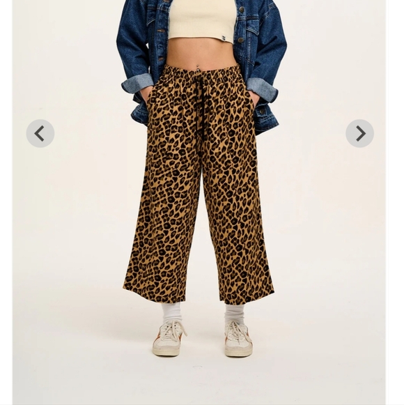 Lucy & Yak Chuck Leopard Print Pull-on Wide Leg Crop Pant Size Small 100% Cotton - Picture 8 of 14